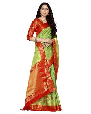 Mimosa Green Woven Art Silk Saree With Blouse 3