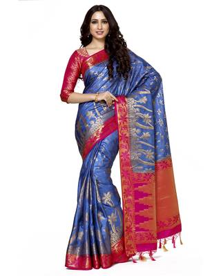 Mimosa Blue Woven Art Silk Saree With Blouse 1