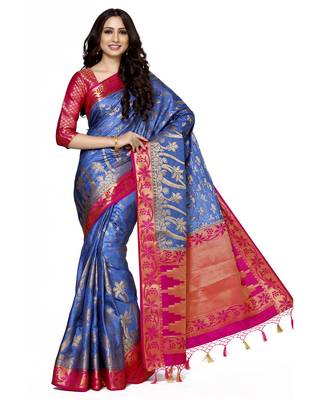 Mimosa Blue Woven Art Silk Saree With Blouse 2