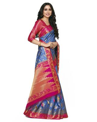 Mimosa Blue Woven Art Silk Saree With Blouse 3