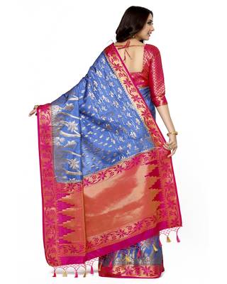 Mimosa Blue Woven Art Silk Saree With Blouse 4