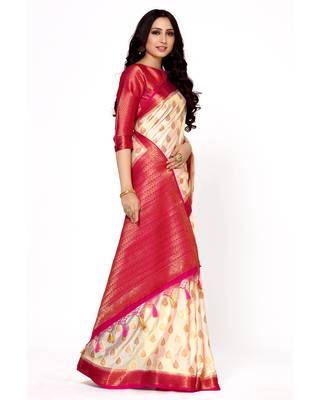 Mimosa Beige Woven Saree With Blouse 3