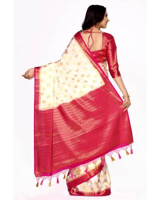 Mimosa Beige Woven Saree With Blouse 4