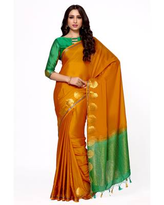Mimosa Orange Woven Saree With Blouse 1