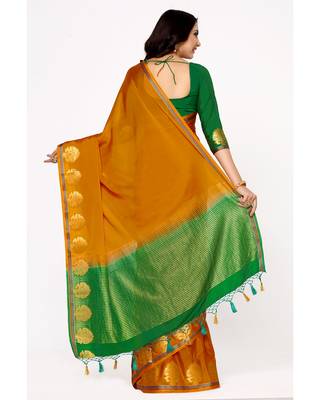 Mimosa Orange Woven Saree With Blouse 4