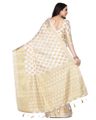 Mimosa Beige Woven Art Silk Saree With Blouse 4