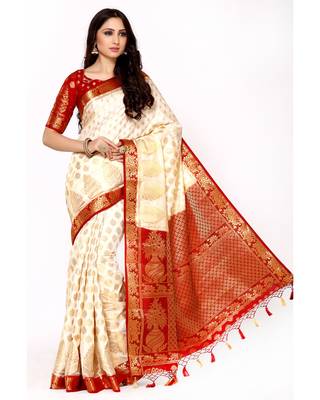 Mimosa Beige Woven Art Silk Saree With Blouse 3