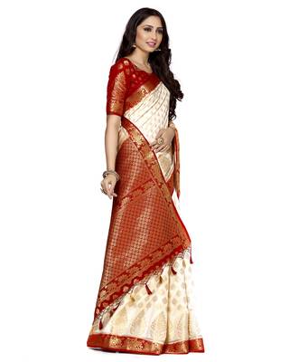 Mimosa Beige Woven Art Silk Saree With Blouse 4