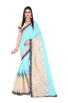 Multicolor embroidered chanderi silk saree with blouse 1