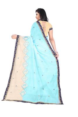 Multicolor embroidered chanderi silk saree with blouse 2