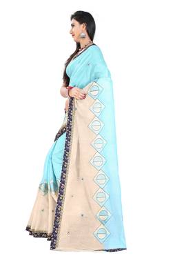 Multicolor embroidered chanderi silk saree with blouse 3