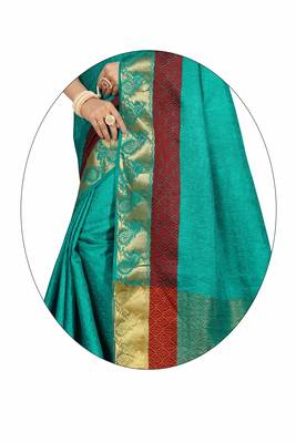 Sky blue woven cotton silk saree with blouse 4