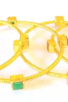 CZ COLORED STONE GOLDEN BANGLES