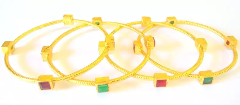 CZ COLORED STONE GOLDEN BANGLES