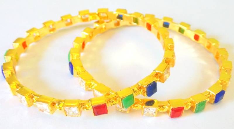 Cz Colored Stone Golden Bangles