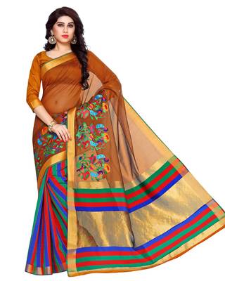 Mimosa Gold Embroidered Art Silk Saree With Blouse 2
