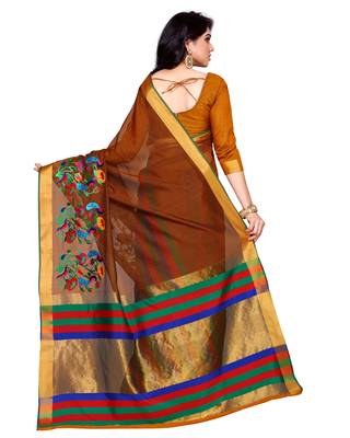 Mimosa Gold Embroidered Art Silk Saree With Blouse 4