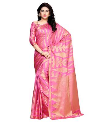 Mimosa pink woven art silk saree with blouse 1