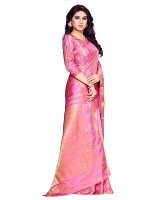 Mimosa pink woven art silk saree with blouse 3