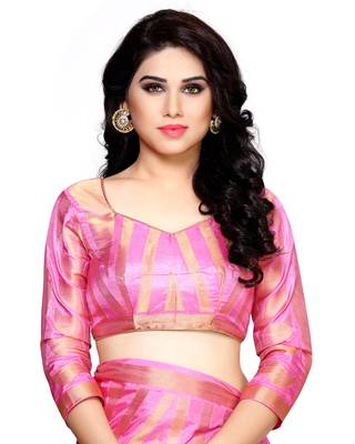 Mimosa pink woven art silk saree with blouse 5