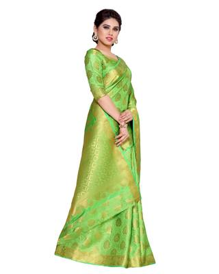 Mimosa Green Woven Art Silk Saree With Blouse 3