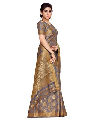 Mimosa Grey Woven Art Silk Saree With Blouse 3