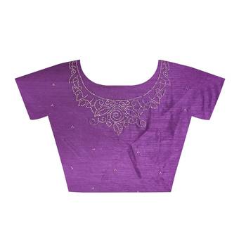Purple printed georgette saree with blouse 4
