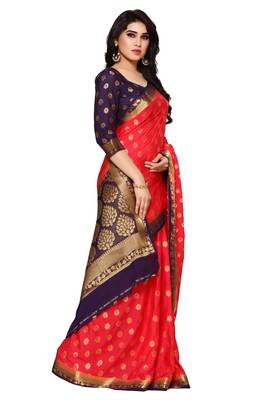 Mimosa Red Woven Saree With Blouse 3