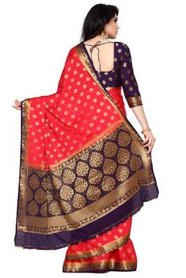 Mimosa Red Woven Saree With Blouse 4