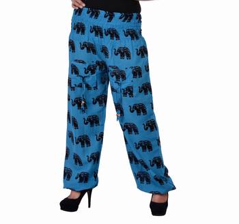 Blue Jaipuri Printed Cotton Free Size Pyjama 1