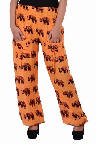 Orange Jaipuri Printed Cotton Free Size Pyjama
