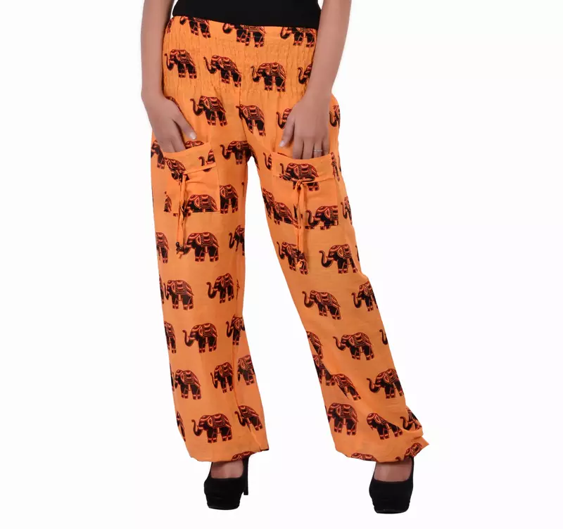 Orange Jaipuri Printed Cotton Free Size Pyjama