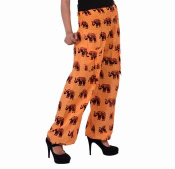 Orange Jaipuri Printed Cotton Free Size Pyjama 3