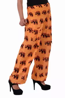 Orange Jaipuri Printed Cotton Free Size Pyjama