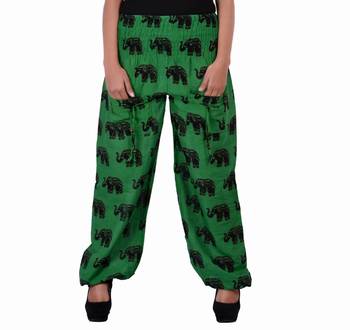 Green Jaipuri Printed Cotton Free Size Pyjama 1
