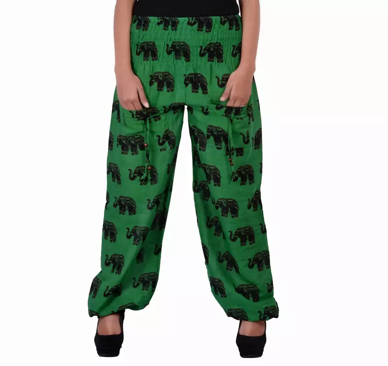 Green Jaipuri Printed Cotton Free Size Pyjama