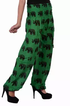 Green Jaipuri Printed Cotton Free Size Pyjama