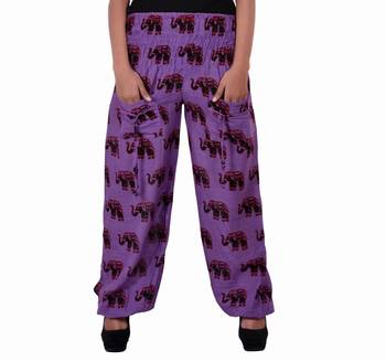Purple Jaipuri Printed Cotton Free Size Pyjama 1