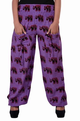 Purple Jaipuri Printed Cotton Free Size Pyjama