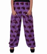 Purple Jaipuri Printed Cotton Free Size Pyjama