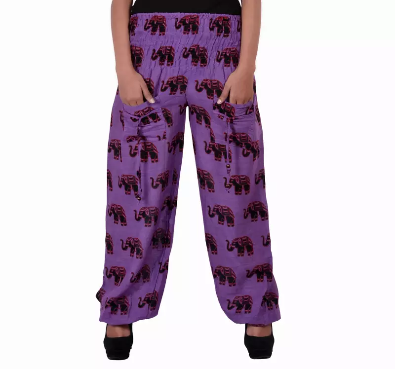 Purple Jaipuri Printed Cotton Free Size Pyjama