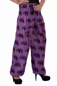 Purple Jaipuri Printed Cotton Free Size Pyjama