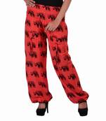 Red Jaipuri Printed Cotton Free Size Pyjama