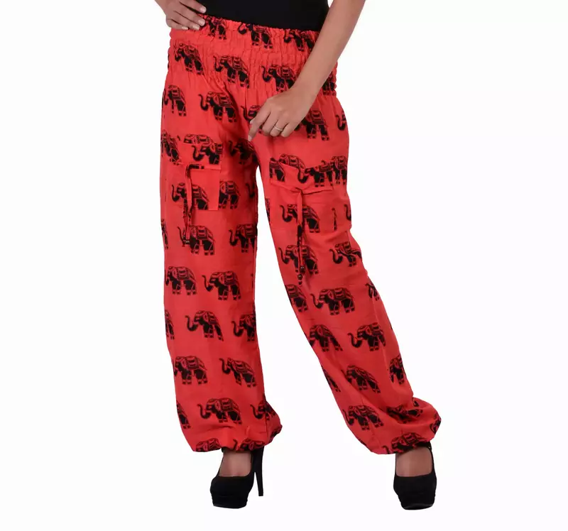 Red Jaipuri Printed Cotton Free Size Pyjama
