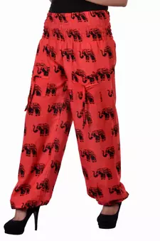 Red Jaipuri Printed Cotton Free Size Pyjama