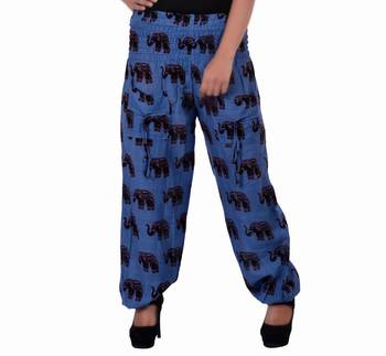 Blue Jaipuri Printed Cotton Free Size Pyjama 1