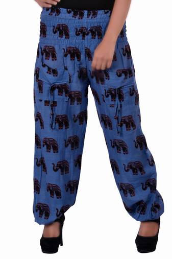 Blue Jaipuri Printed Cotton Free Size Pyjama
