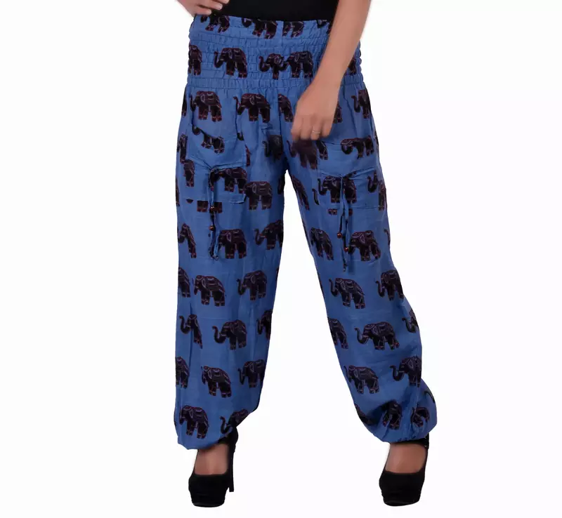 Blue Jaipuri Printed Cotton Free Size Pyjama