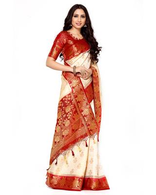 Mimosa Beige Woven Art Silk Saree With Blouse 3