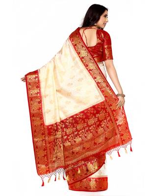 Mimosa Beige Woven Art Silk Saree With Blouse 4